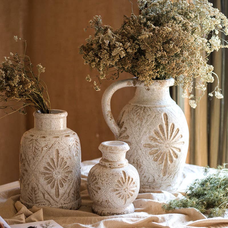 Carved Floral Vase in White - HER Home Design Boutique